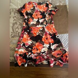 Aqua Multicolor Abstract Pattern fit and flare ruffle hem mini dress